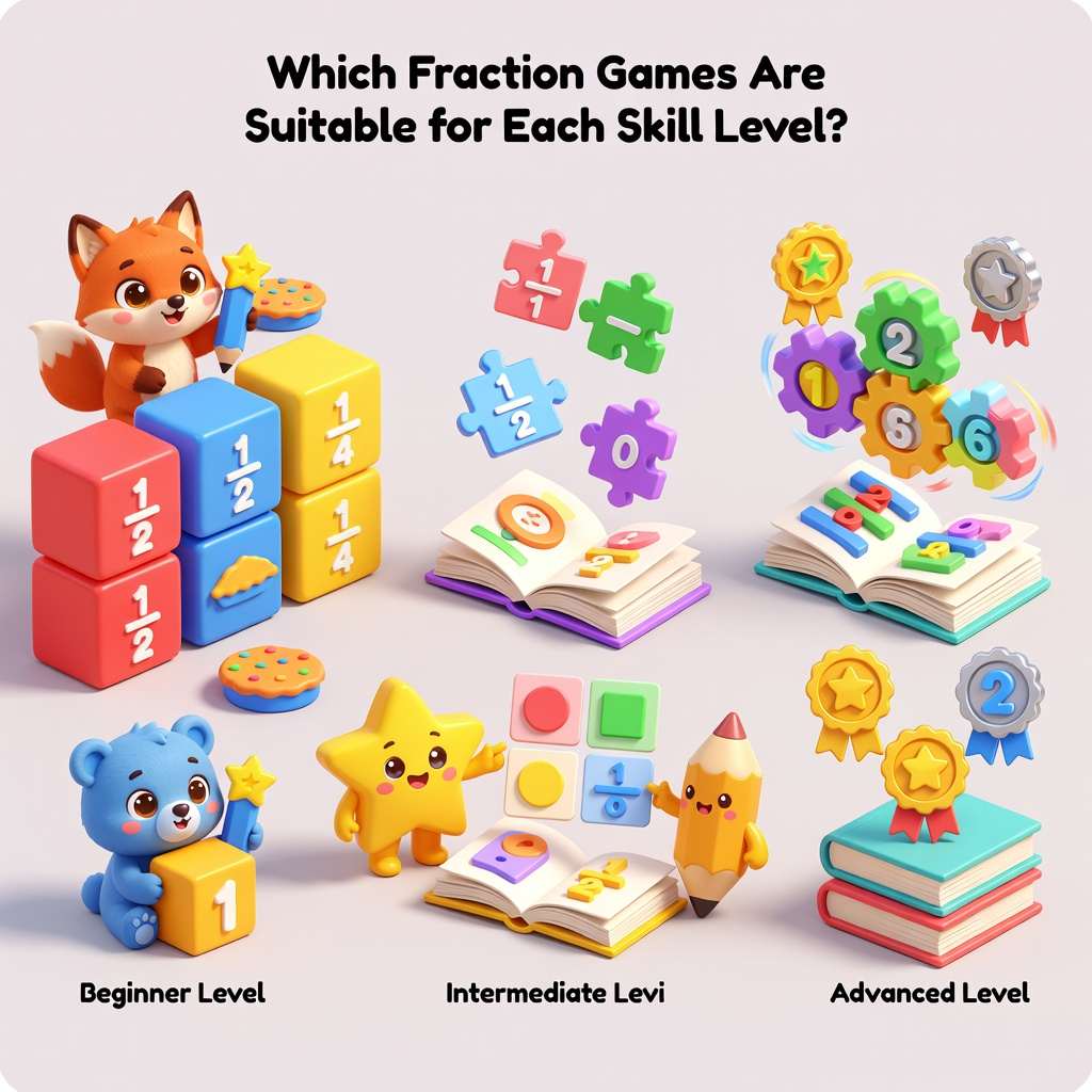Fraction Games arranged by beginner and advanced skill levels